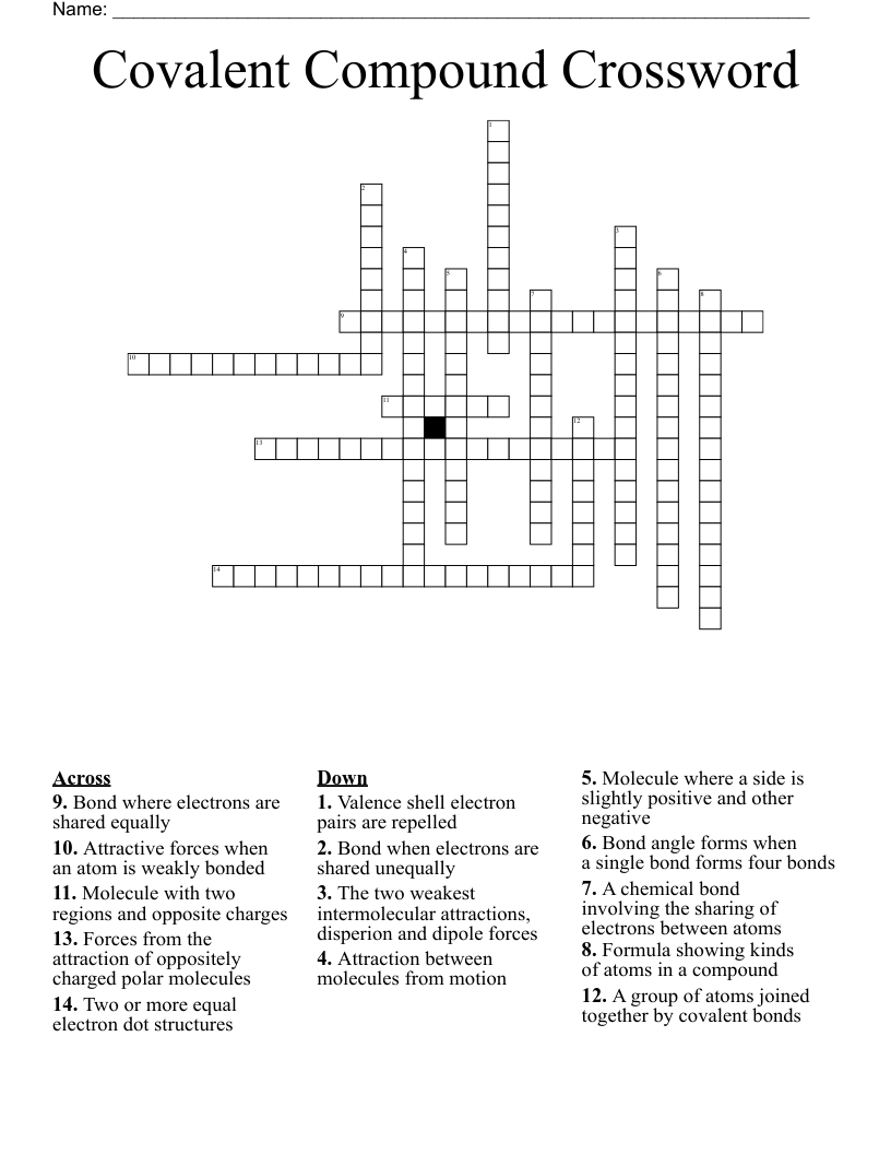 Covalent Compound Crossword