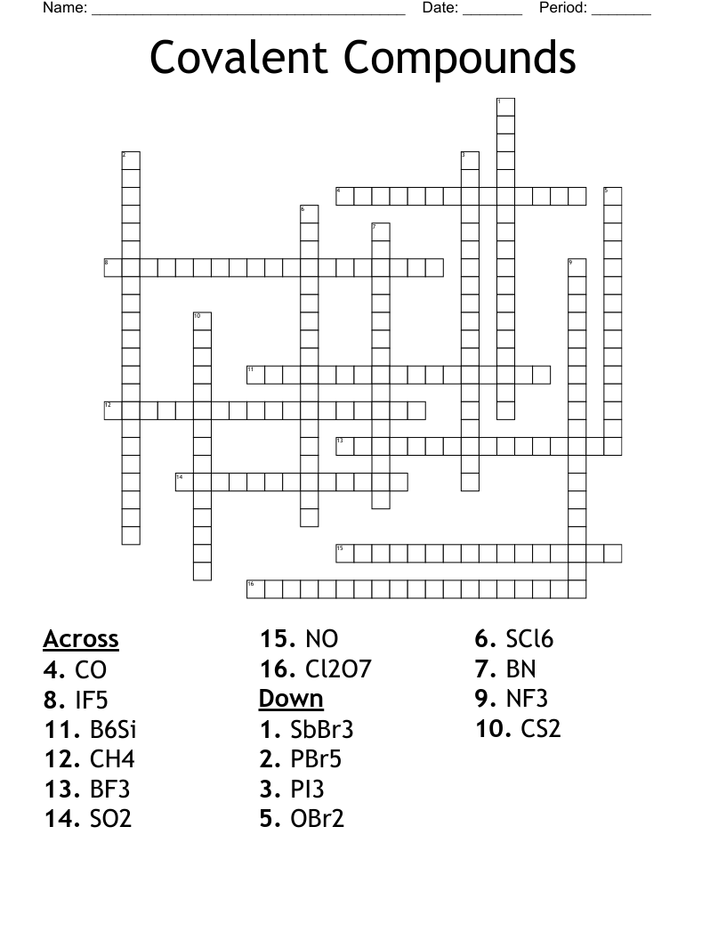 Covalent Compounds Crossword