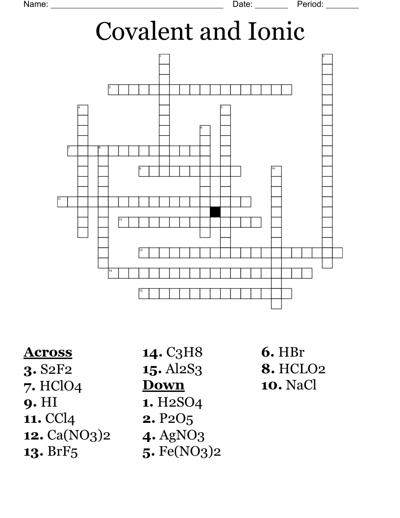 Covalent and Ionic  Crossword