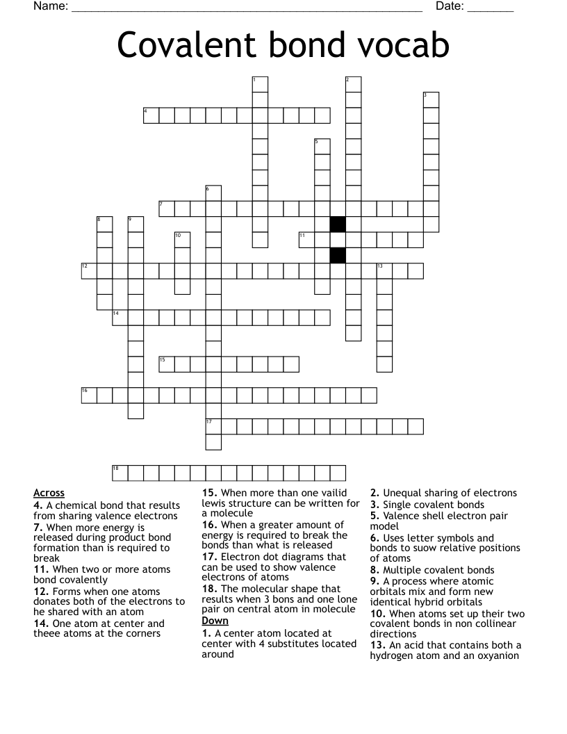 Covalent bond vocab Crossword