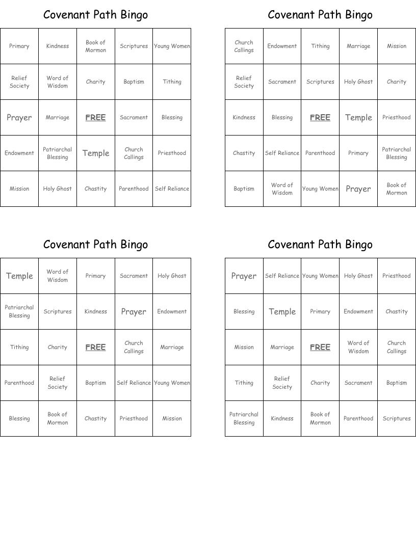 Covenant Path Bingo