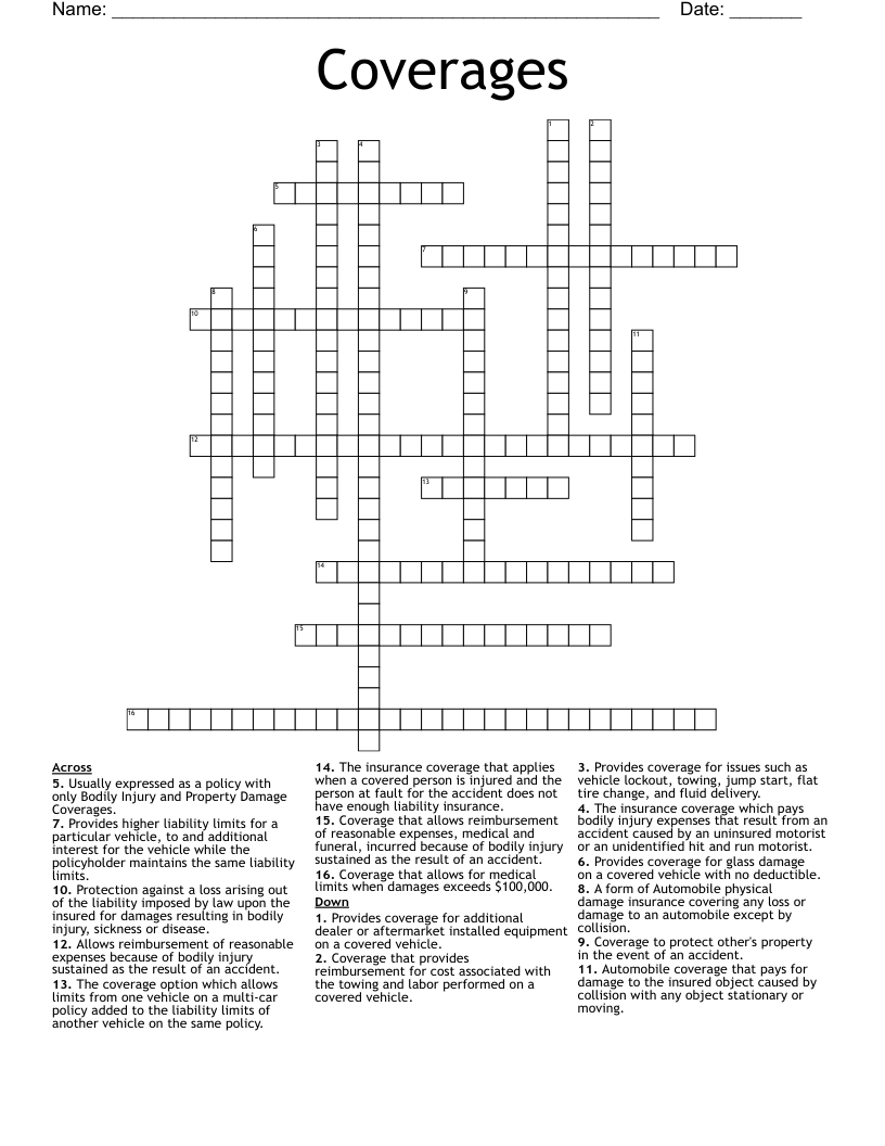 Coverages Crossword