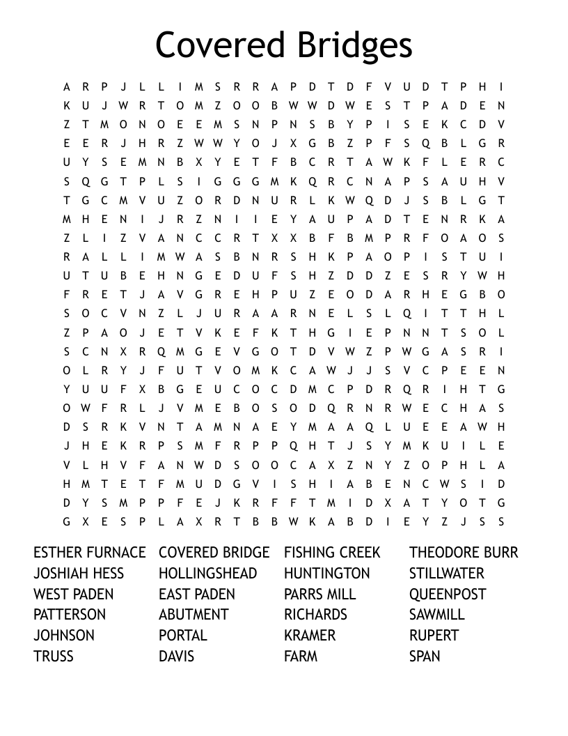 Covered Bridges Word Search