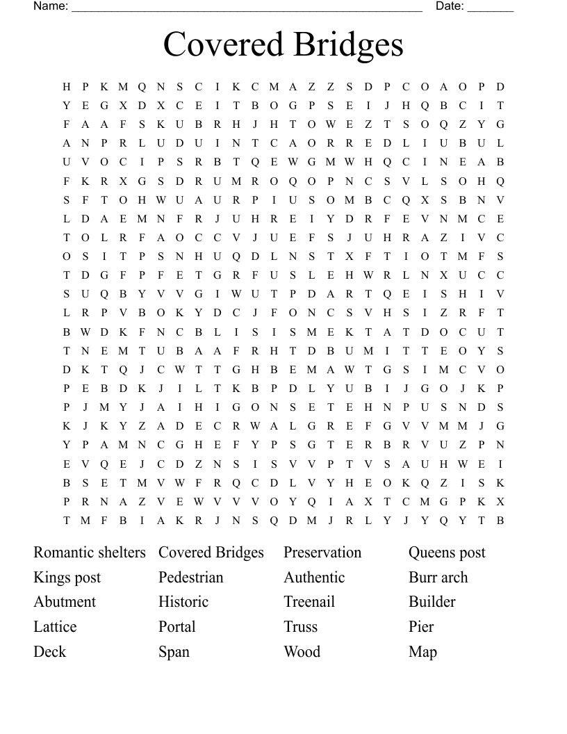 Covered Bridges  Word Search