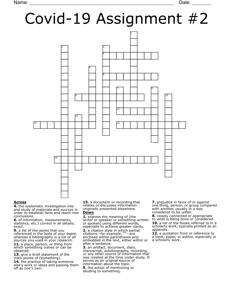 Covid-19 Assignment #2 Crossword