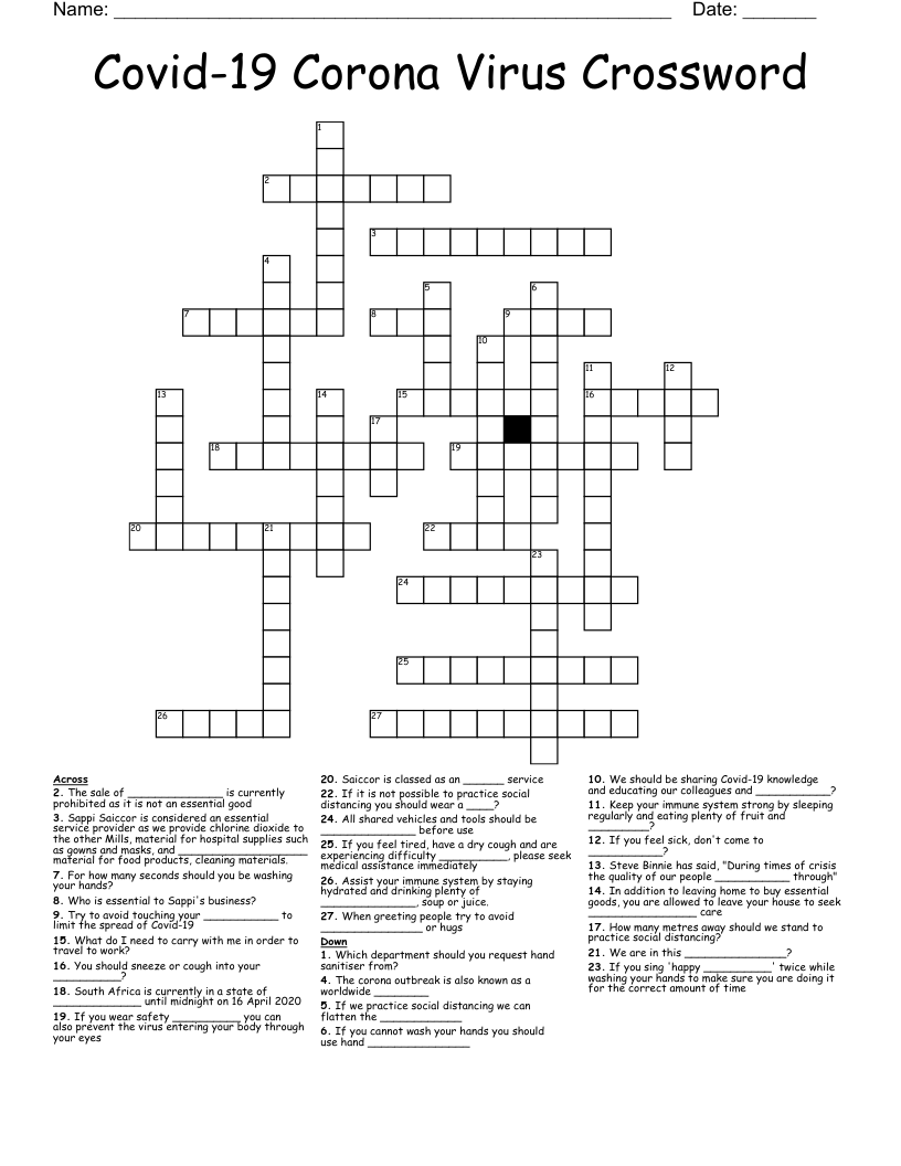 Covid-19 Corona Virus Crossword