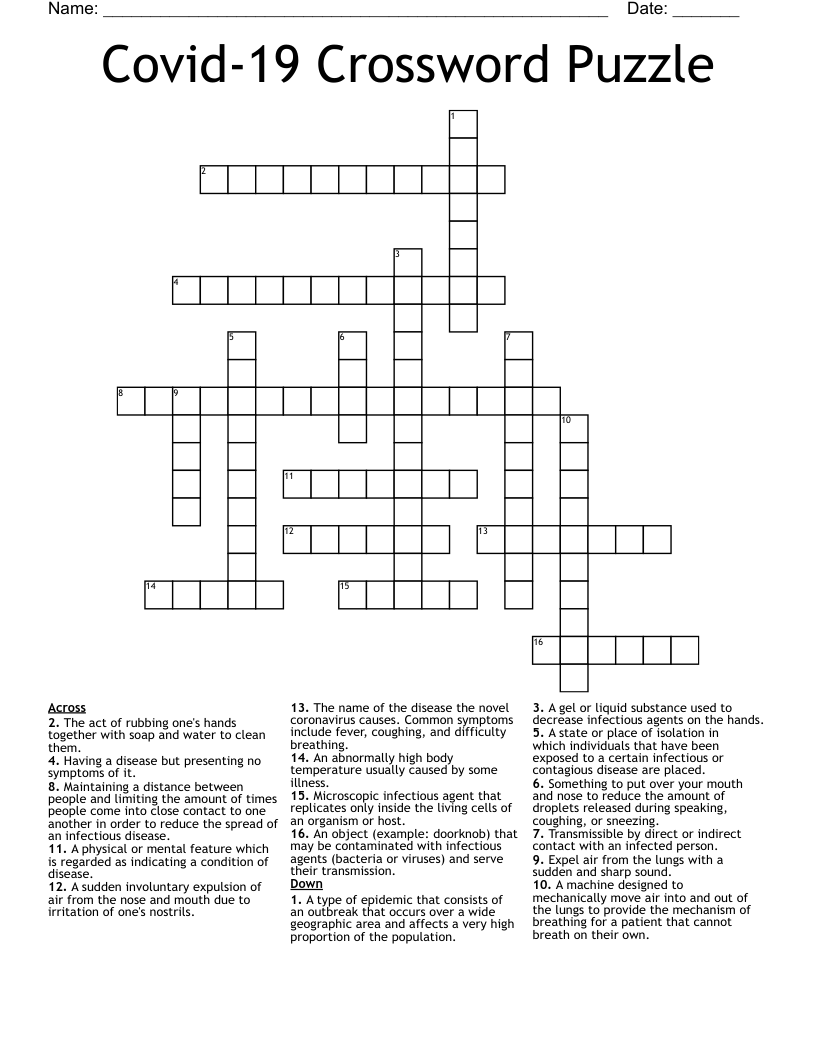 Covid-19 Crossword Puzzle