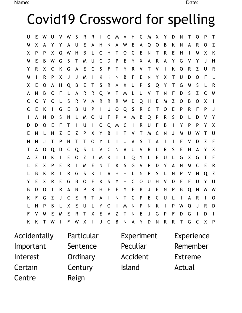Covid19 Crossword for spelling  Word Search