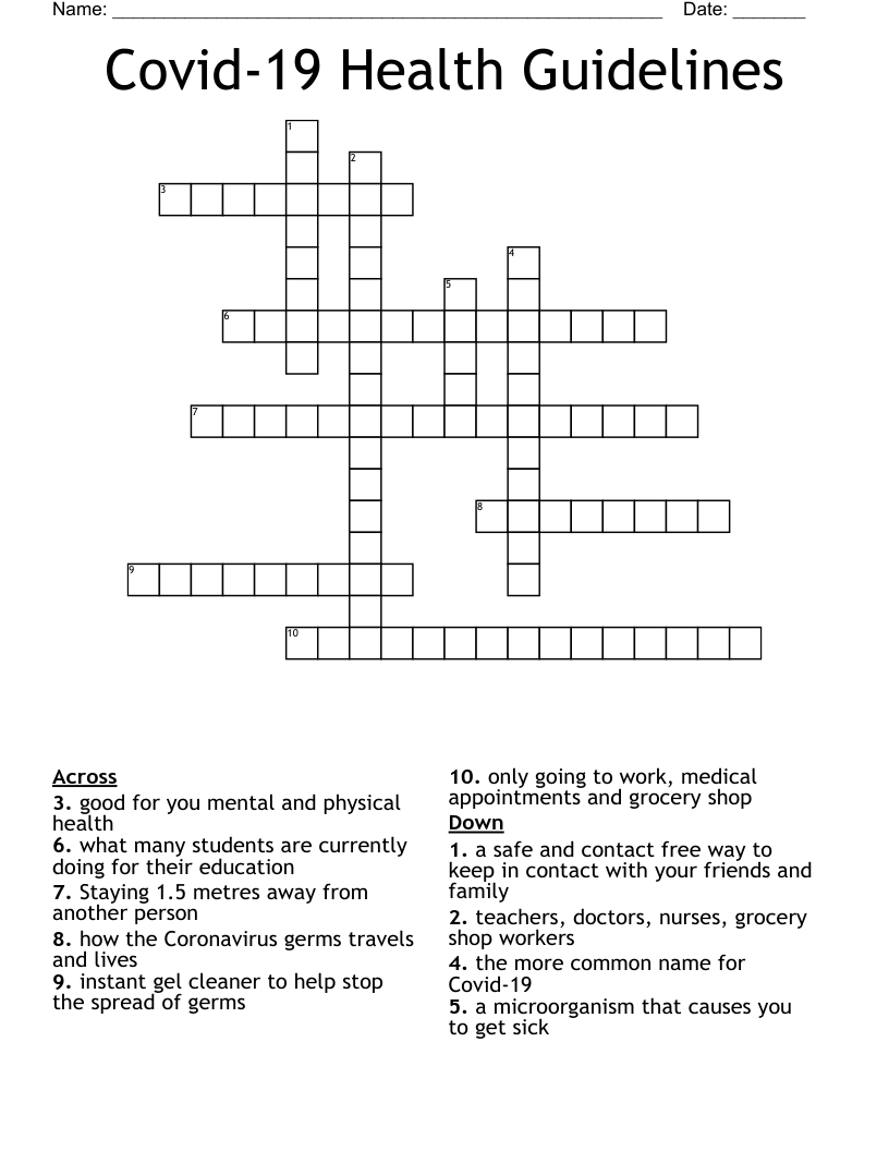 Covid-19 Health Guidelines Crossword