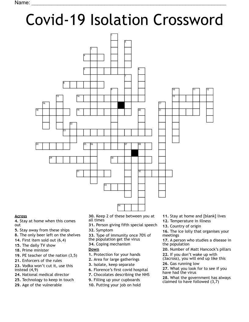 Covid-19 Isolation Crossword