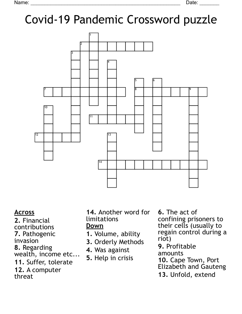 Covid-19 Pandemic Crossword puzzle