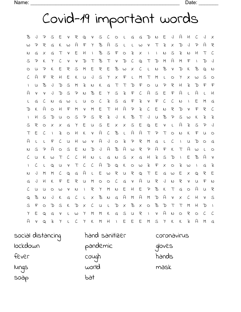 Covid-19 important words  Word Search