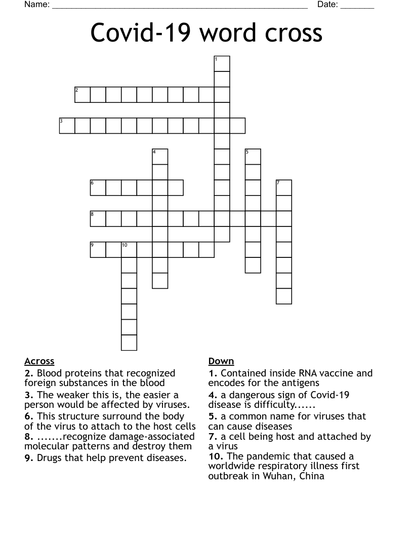 Covid-19 word cross Crossword