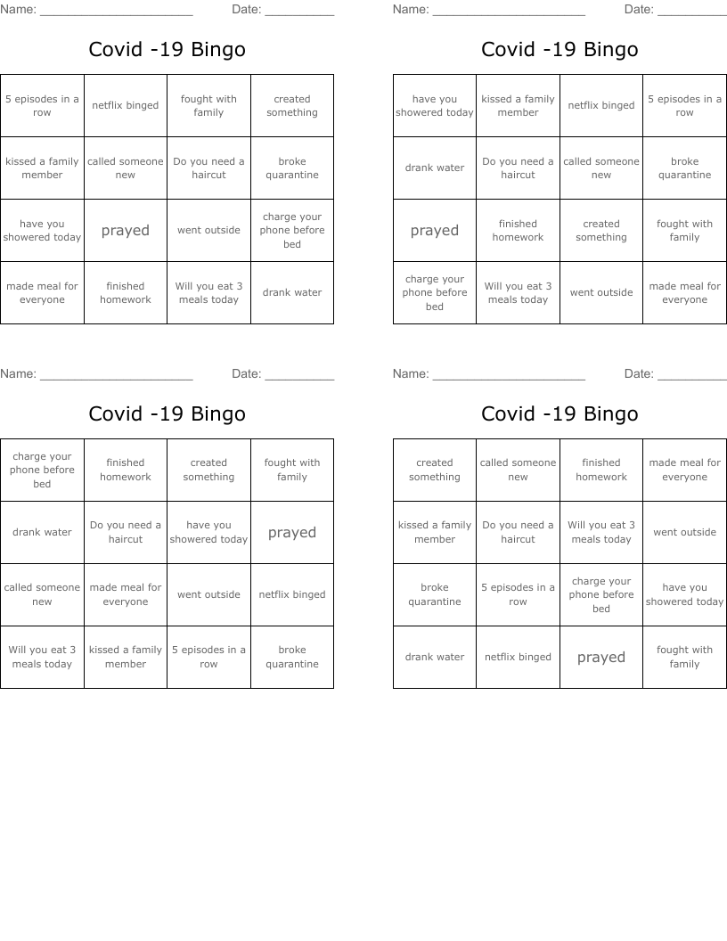 Covid -19 Bingo