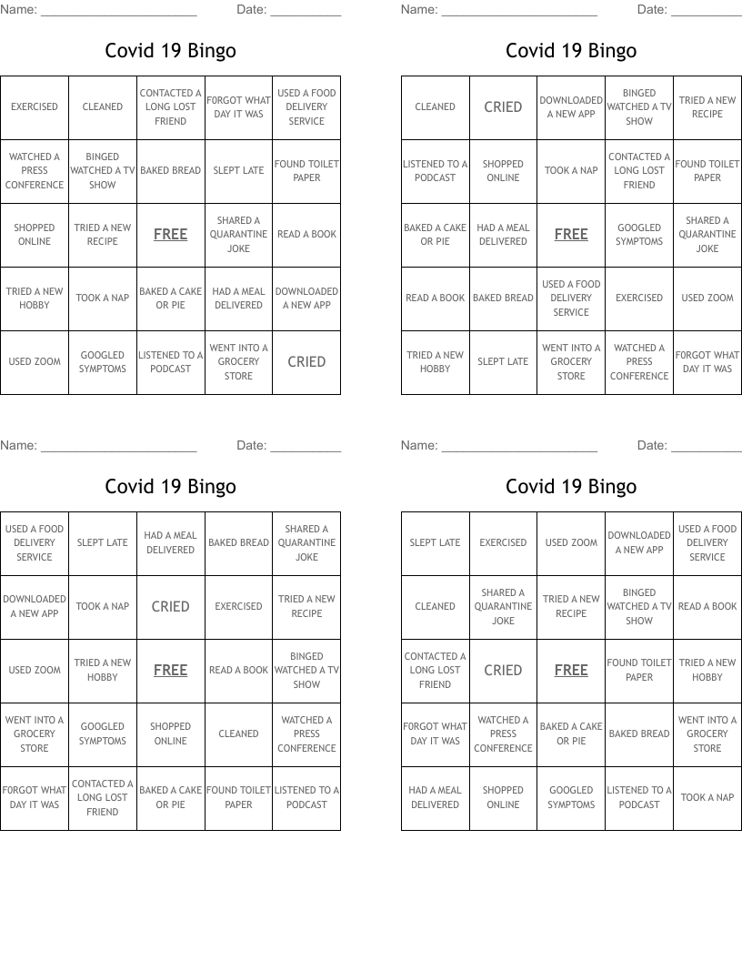 Covid 19 Bingo