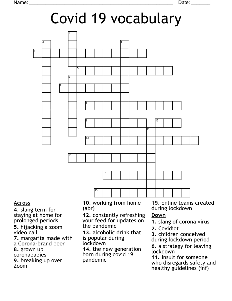 Covid 19 vocabulary Crossword