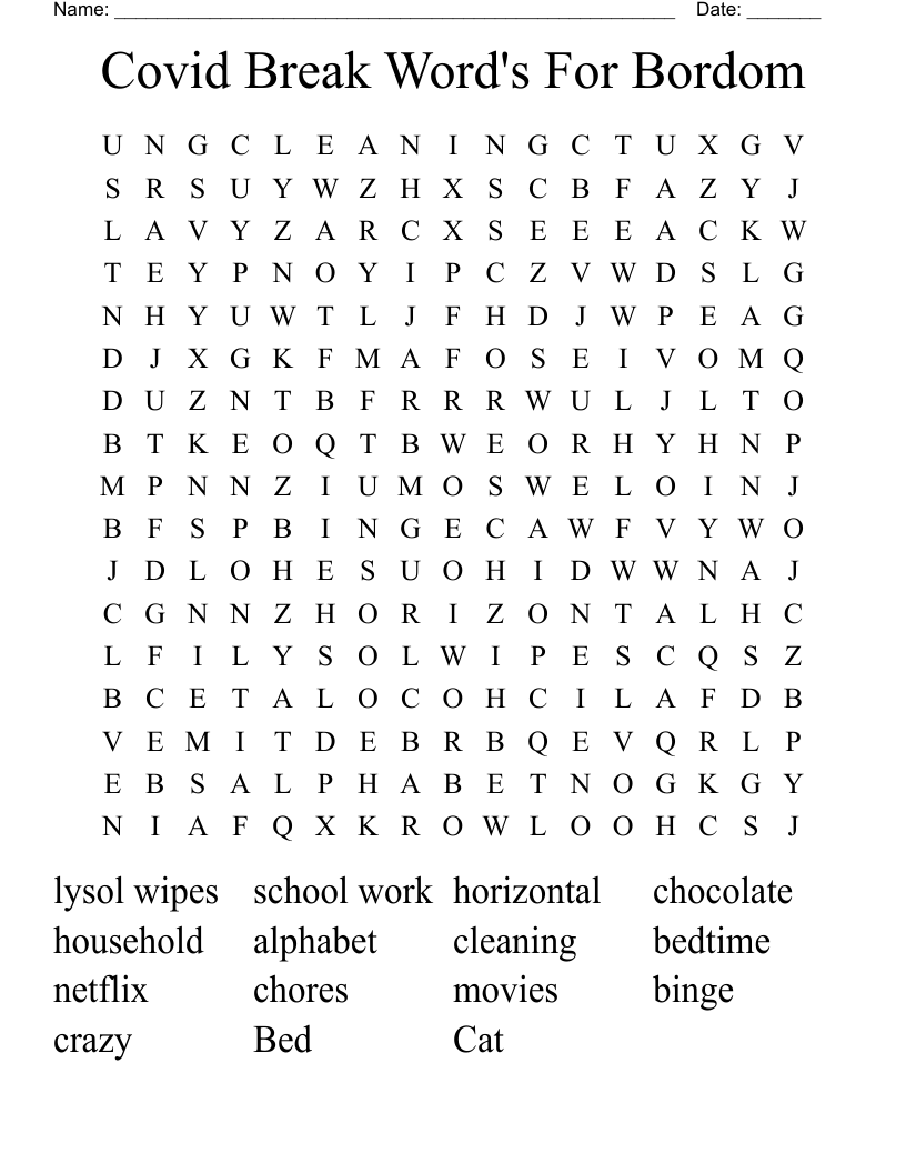 Covid Break Word's For Bordom  Word Search
