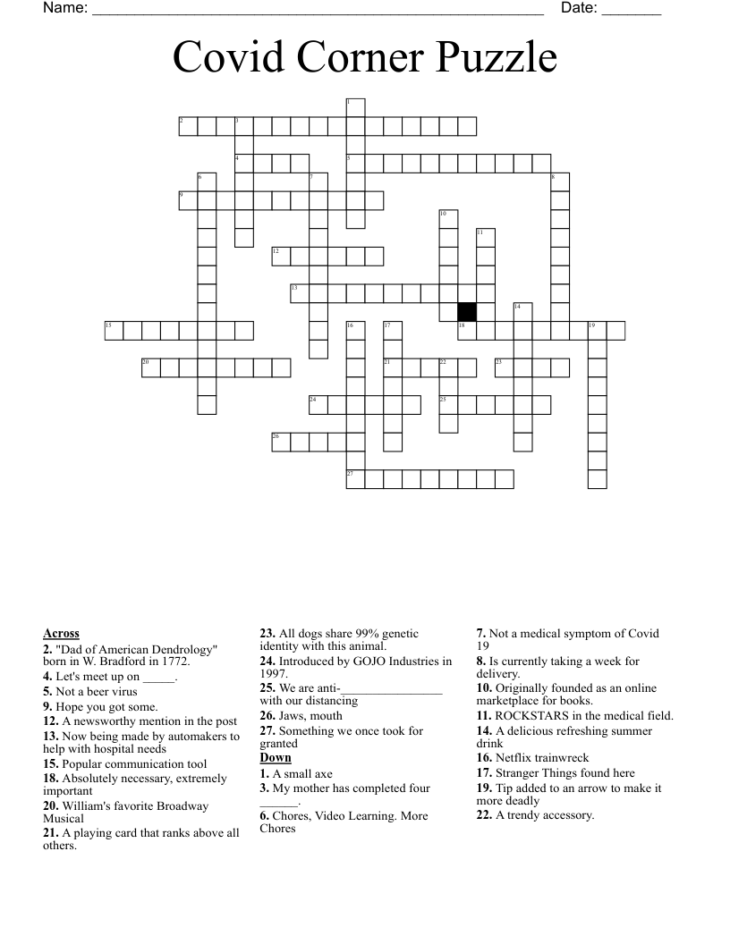 Covid Corner Puzzle Crossword
