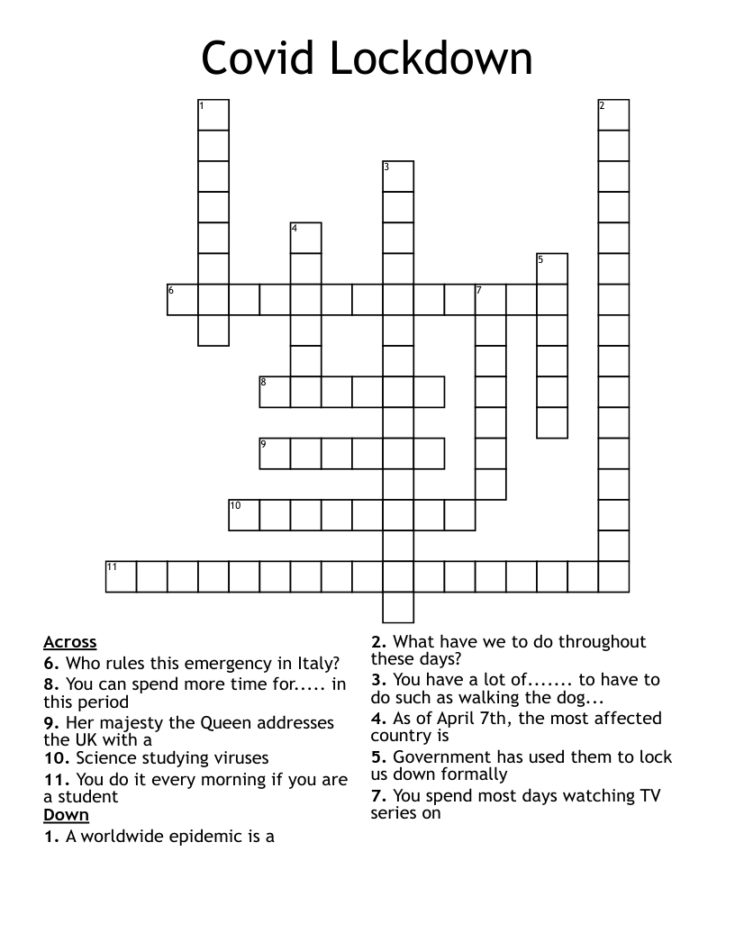 Covid Lockdown  Crossword