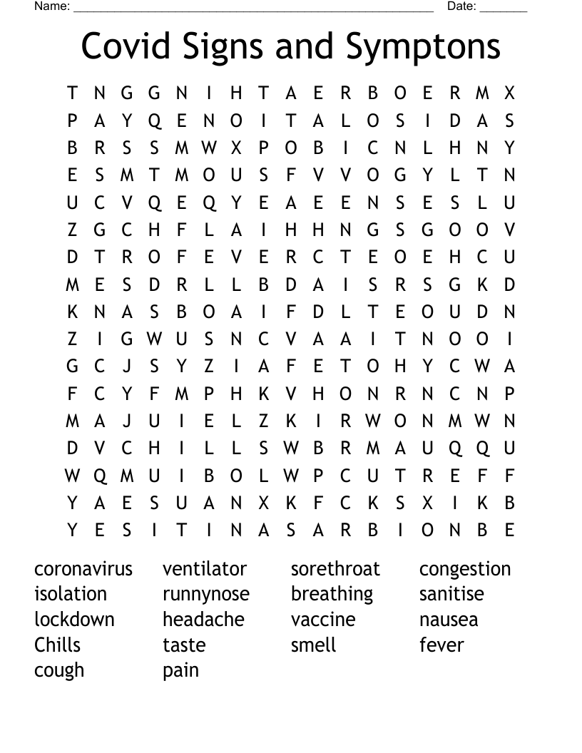 Covid Signs and Symptons Word Search