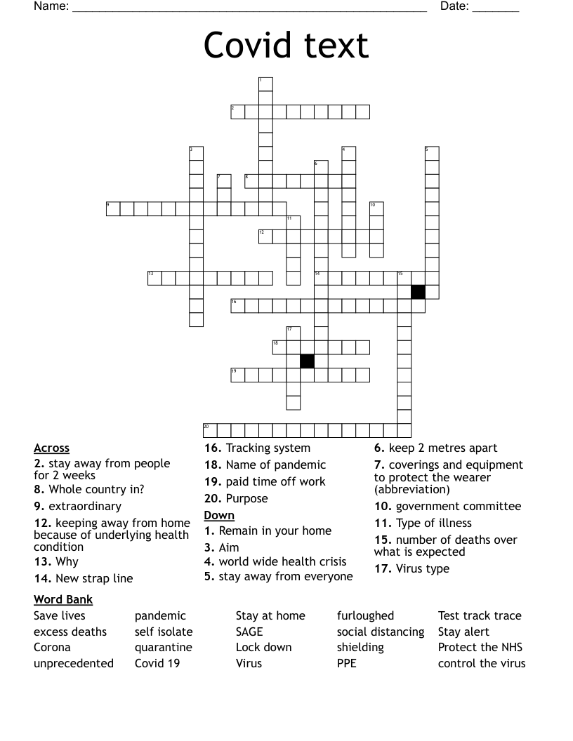 Covid text Crossword