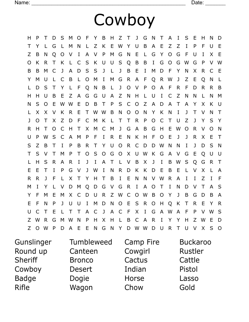 Cowboy Word Search