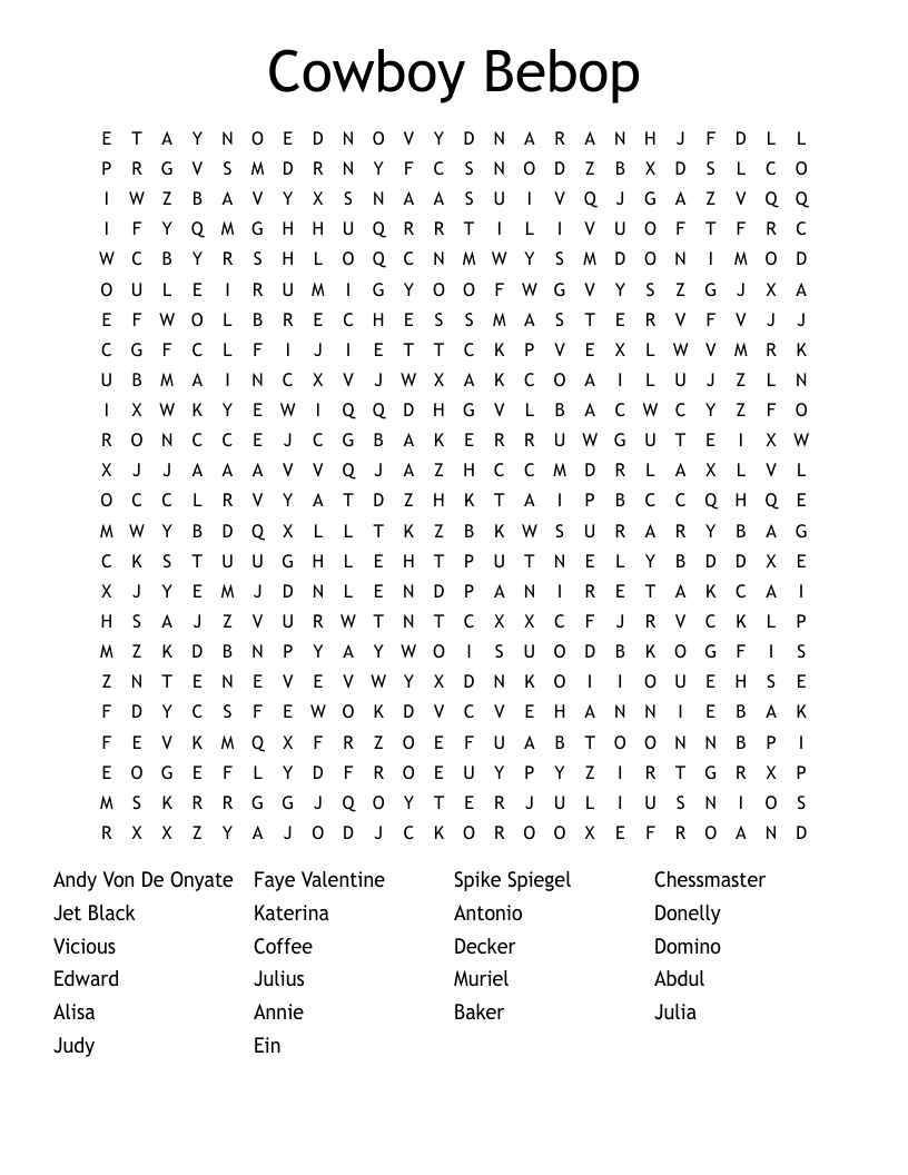 Cowboy Bebop Word Search