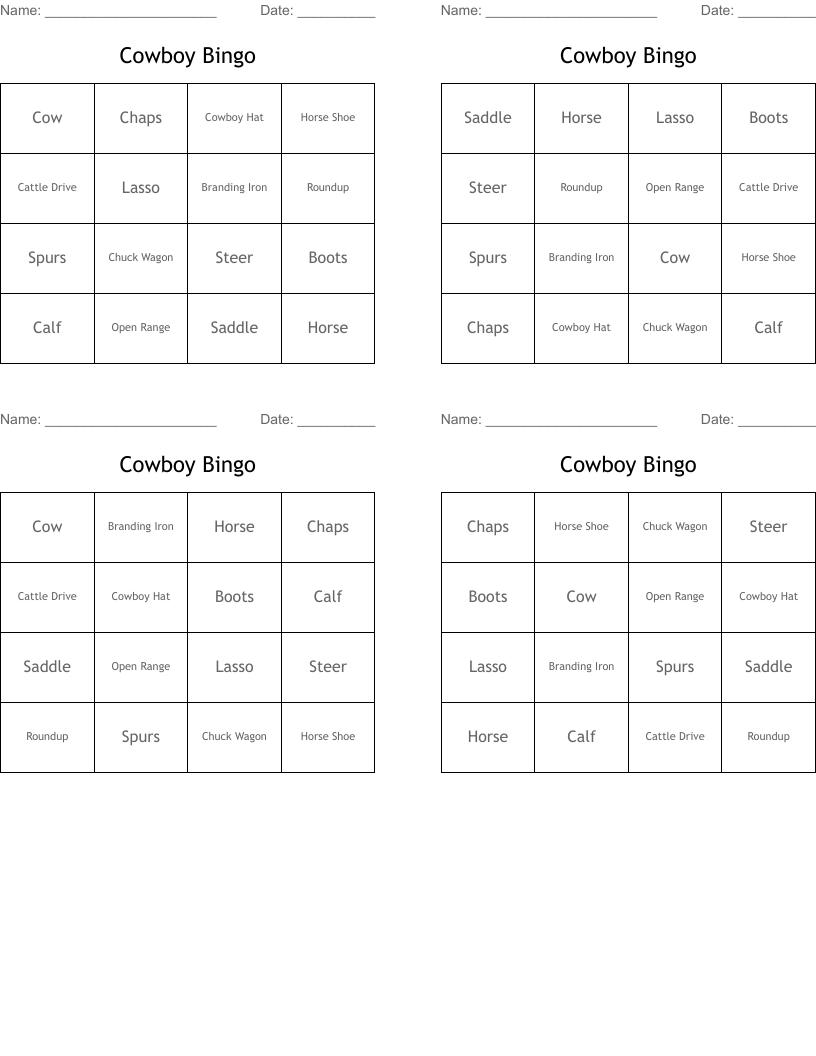 Cowboy Bingo