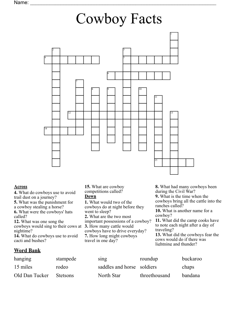 Cowboy Facts Crossword