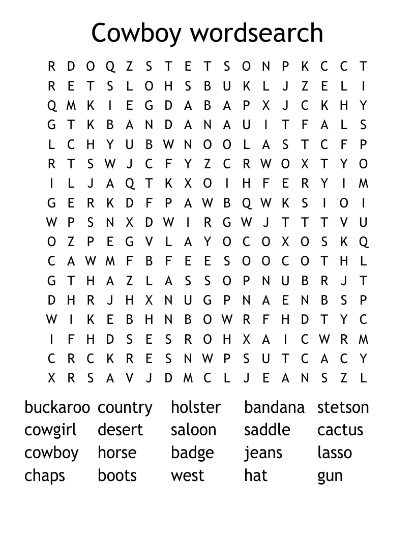 Cowboy wordsearch