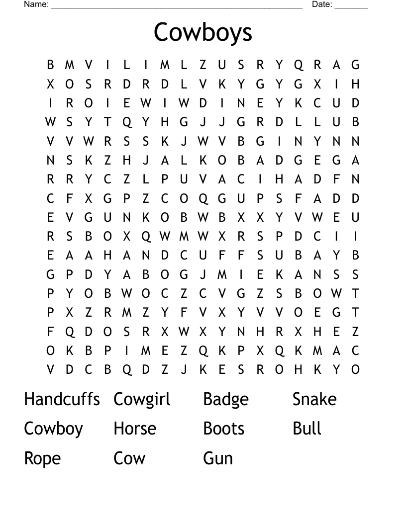 Cowboys Word Search