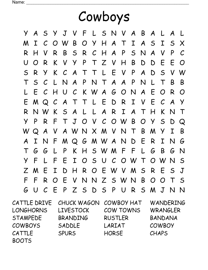 Cowboys Word Search