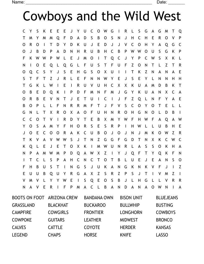 Cowboys and the Wild West Word Search