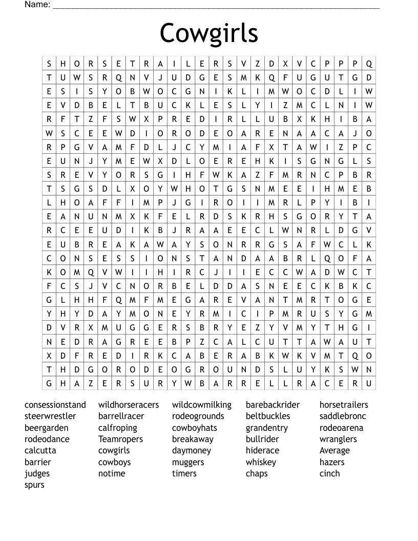 Cowgirls  Word Search
