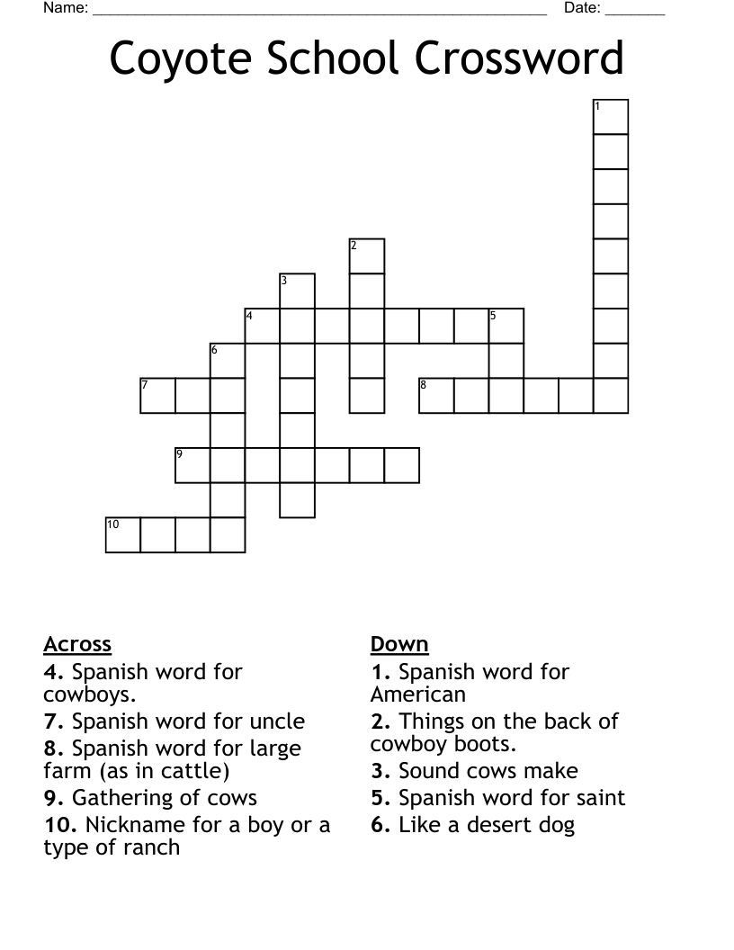 Coyote School Crossword