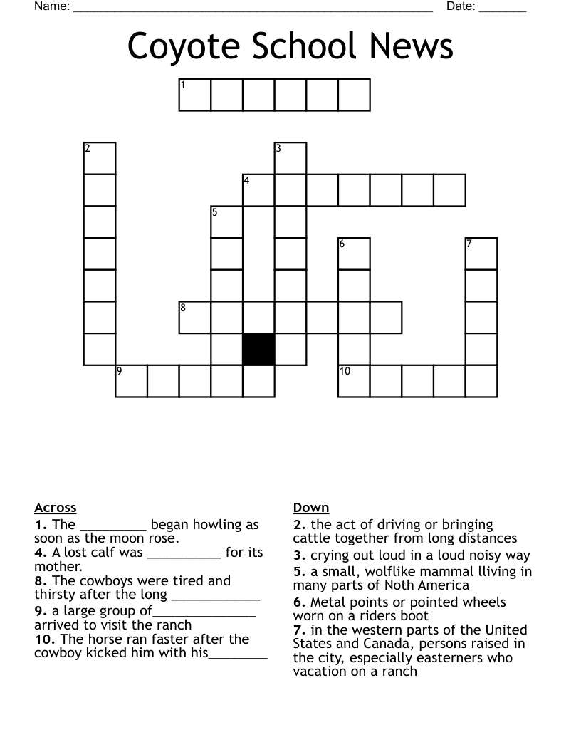 Coyote School News Crossword