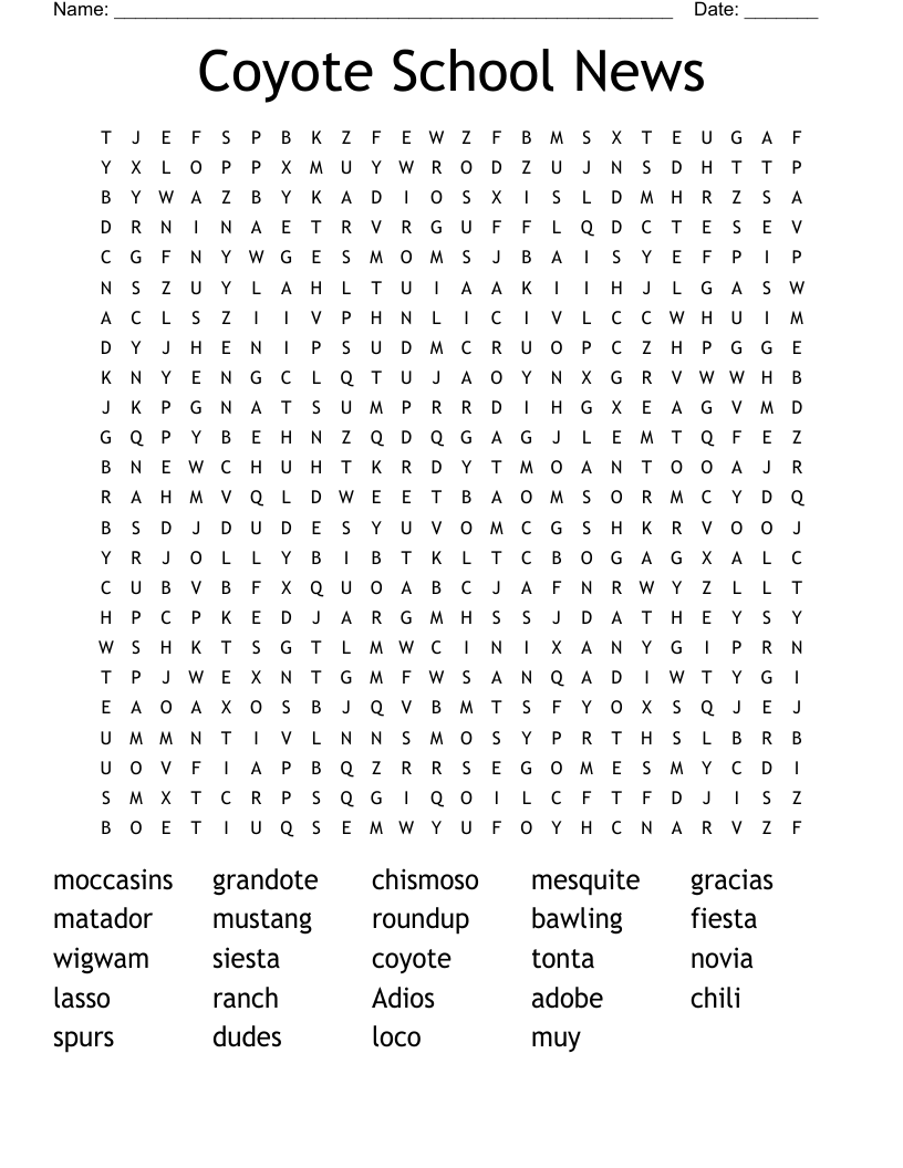 Coyote School News Word Search
