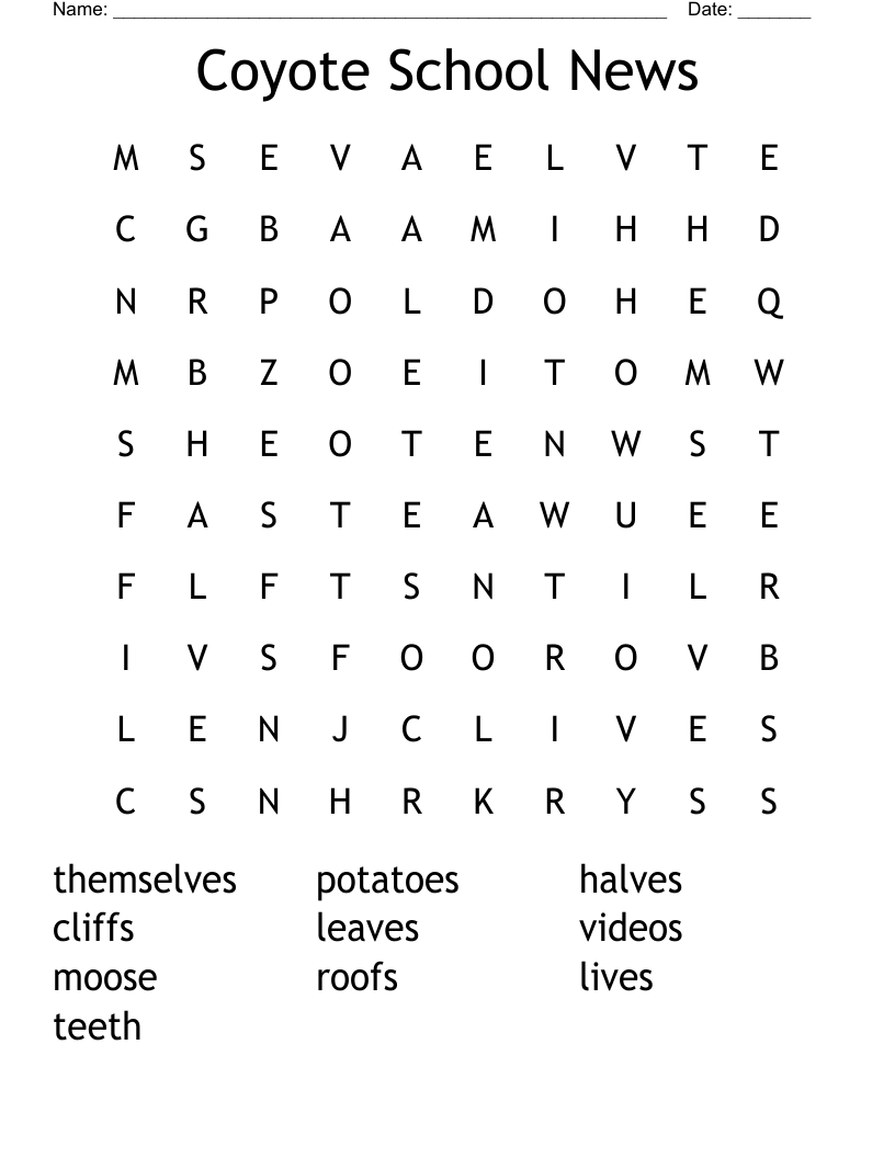 Coyote School News Word Search