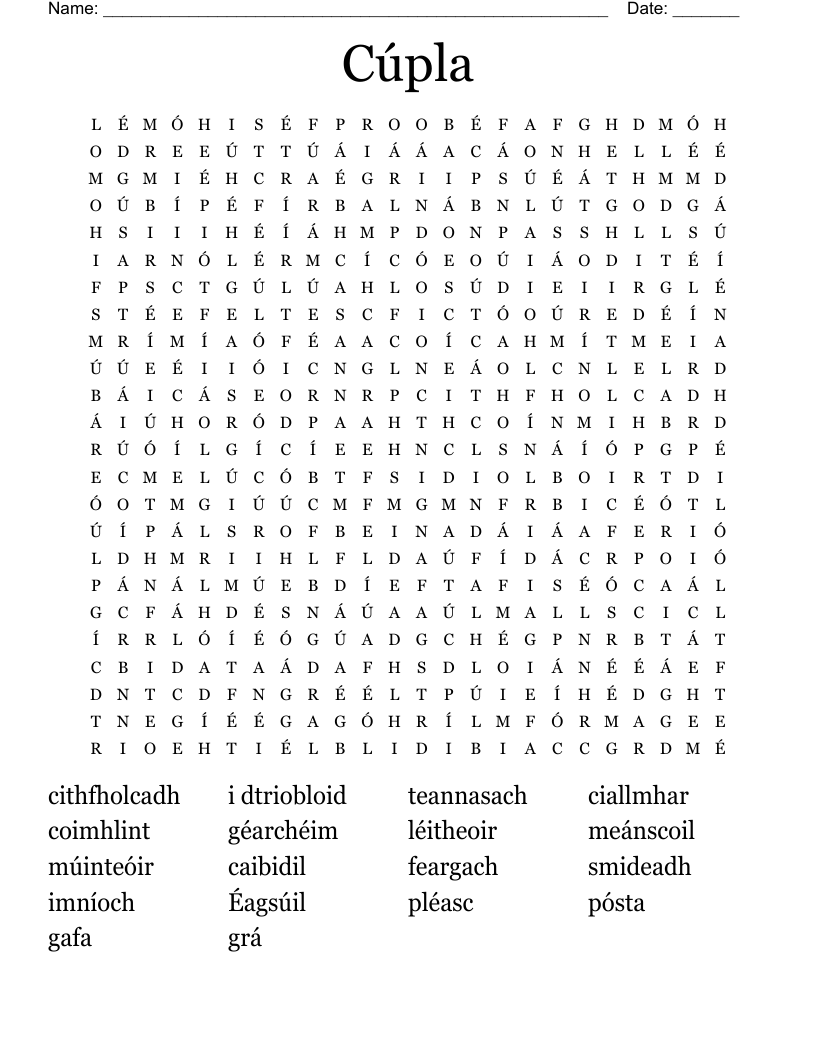 Cúpla Word Search