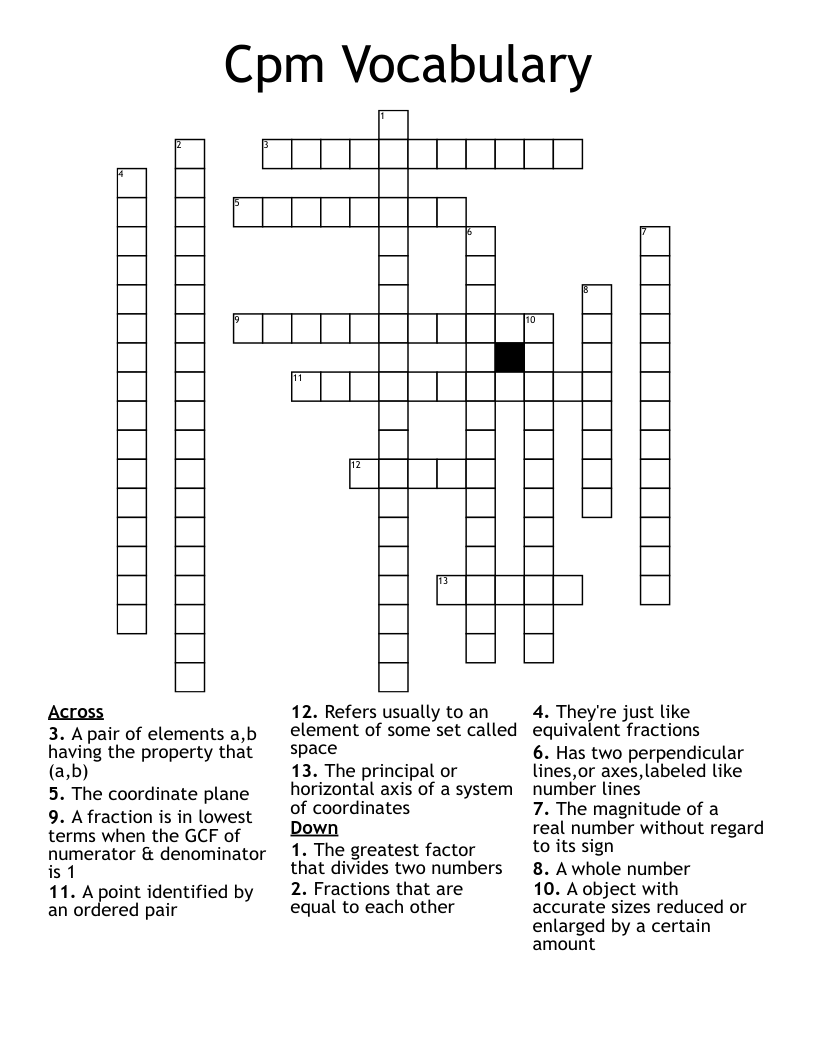 Cpm Vocabulary  Crossword
