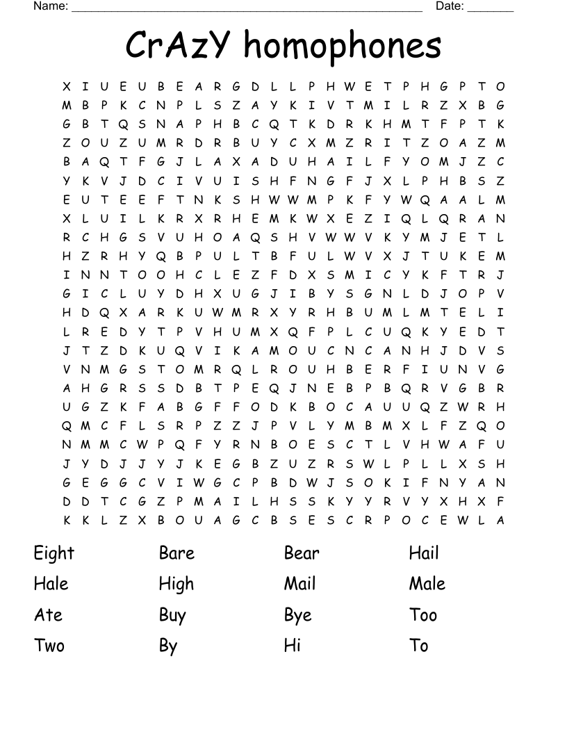 CrAzY homophones  Word Search