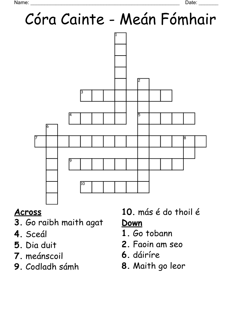 Córa Cainte - Meán Fómhair Crossword