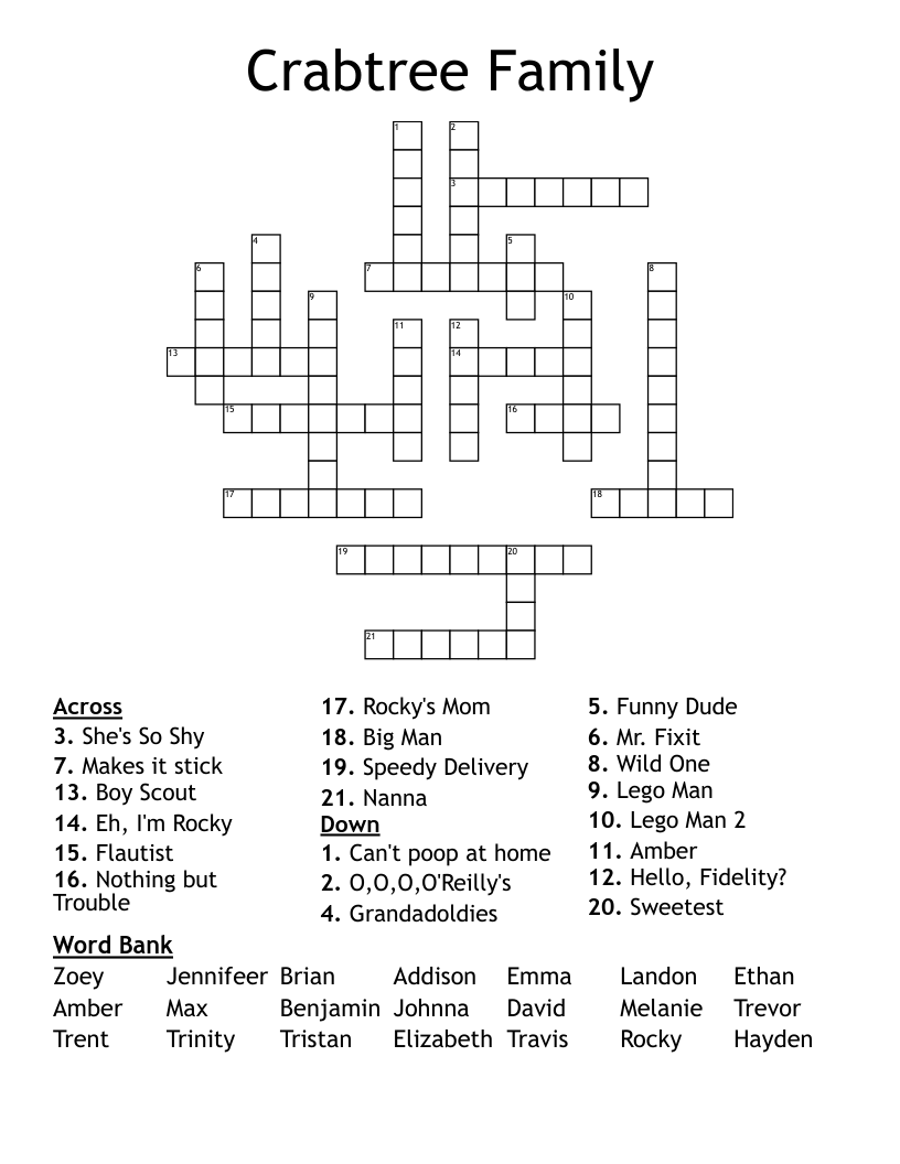 Crabtree Family Crossword