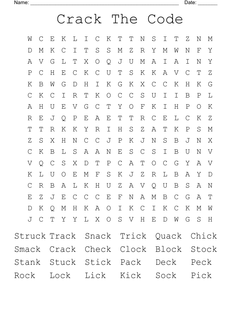 Crack The Code  Word Search