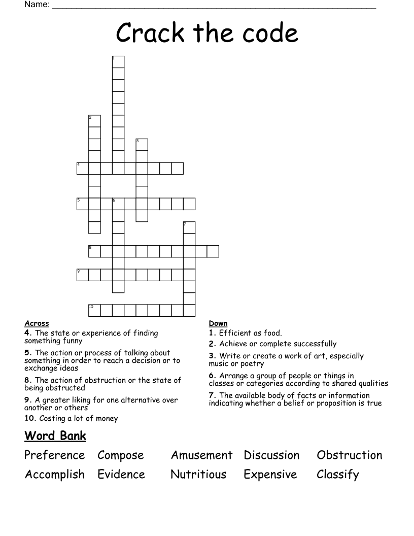 Crack the code Crossword