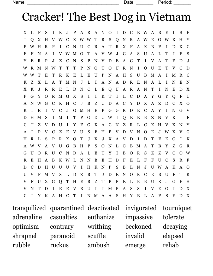 Cracker! The Best Dog in Vietnam Word Search