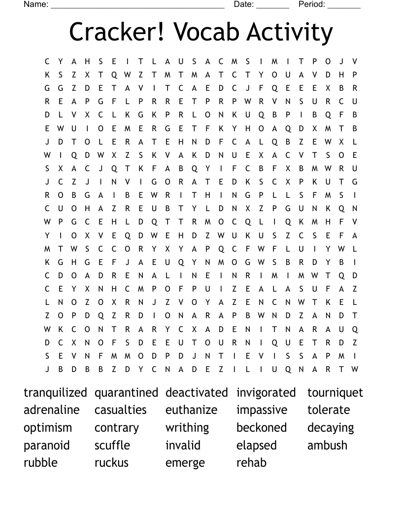 Cracker! Vocab Activity Word Search