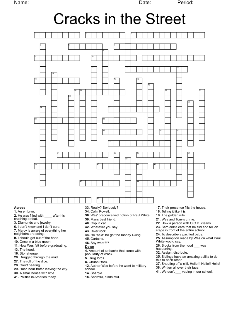 Cracks in the Street Crossword