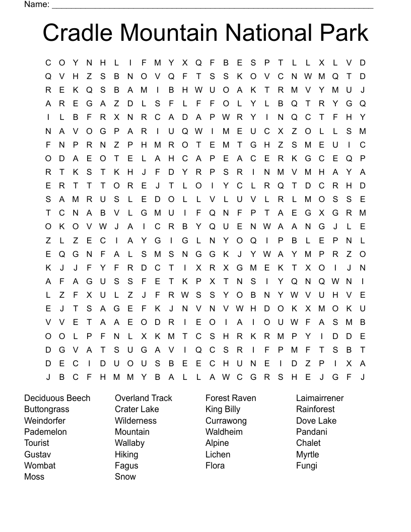 Cradle Mountain National Park Word Search