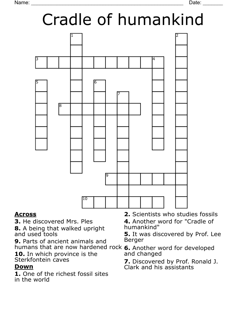 Cradle of humankind Crossword